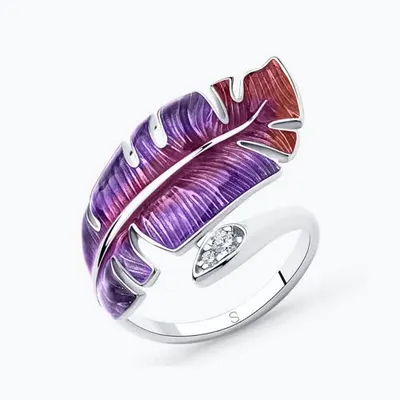 Кольцо из серебра с эмалью и фианитами из родированное серебро