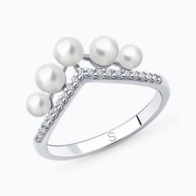 Кольцо из серебра с жемчугом и фианитами из серебро