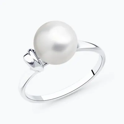 Кольцо из серебра с жемчугом из родированное серебро