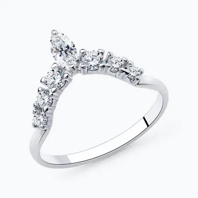 Кольцо из серебра с фианитами из родированное серебро