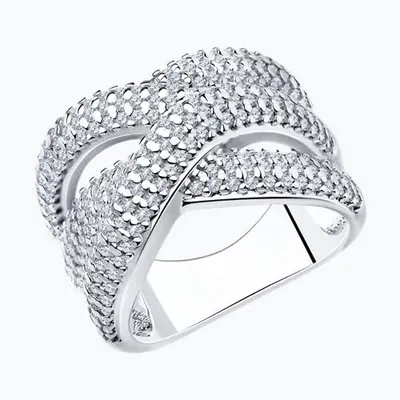 Кольцо из серебра с фианитами из родированное серебро