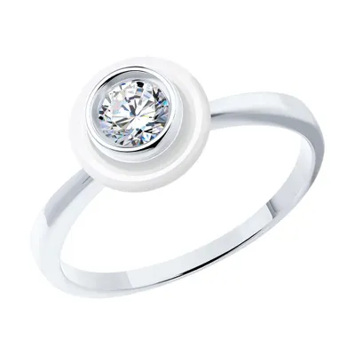 Кольцо из серебра с керамической вставкой и фианитом из серебро