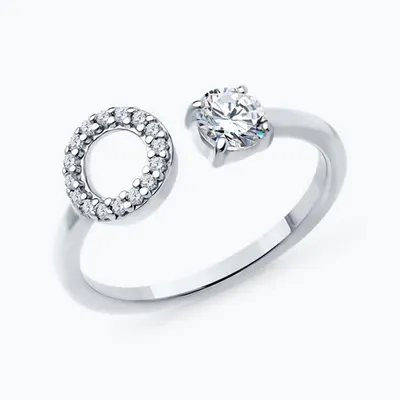 Кольцо из серебра с фианитами с буквой «О» из родированное серебро