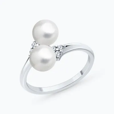 Кольцо из серебра с жемчугом и фианитами из родированное серебро