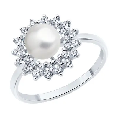 Кольцо из серебра с жемчугом и фианитами из серебро