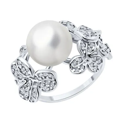 Кольцо из серебра с жемчугом и фианитами из серебро