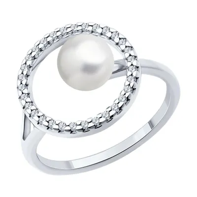 Кольцо из серебра с жемчугом и фианитами из серебро