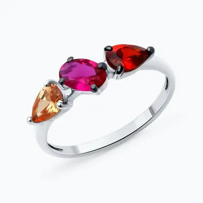 Кольцо из серебра с корундом и фианитами из серебро