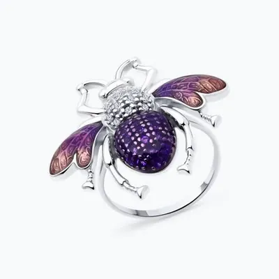 Кольцо из серебра с фианитами и эмалью из серебро