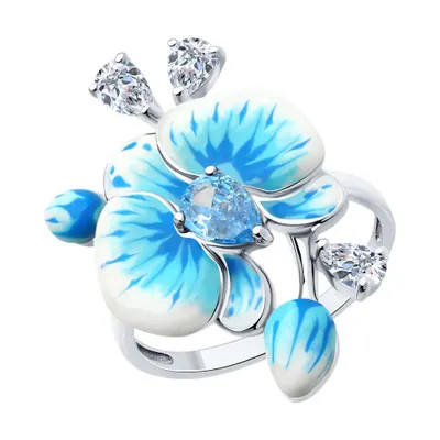 Кольцо из серебра с фианитами и эмалью из серебро