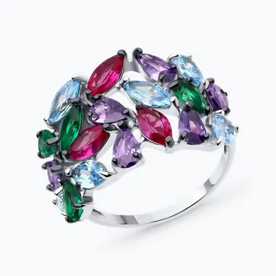 Кольцо из серебра с корундами и фианитами из серебро