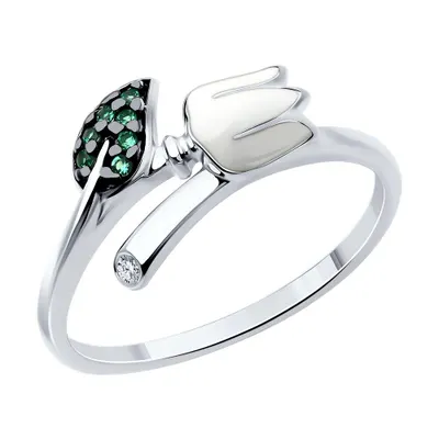 Кольцо из серебра с фианитами и эмалью из серебро