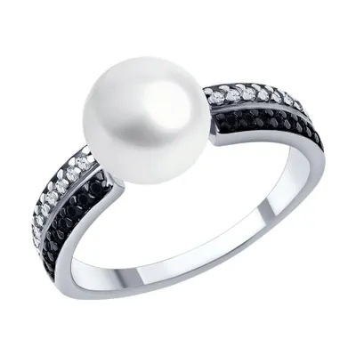 Кольцо из серебра с жемчугом и фианитами из серебро