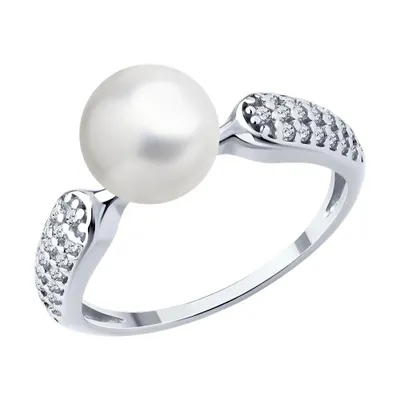 Кольцо из серебра с синтетическим жемчугом и фианитами из серебро