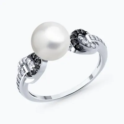 Кольцо из серебра с синтетическим жемчугом и фианитами из серебро