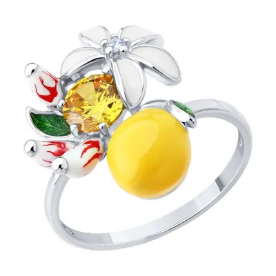 Кольцо из серебра с фианитами и эмалью из серебро