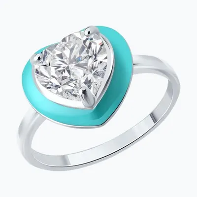 Кольцо из серебра с фианитом и эмалью из серебро