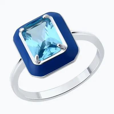 Кольцо из серебра с фианитом и эмалью из серебро