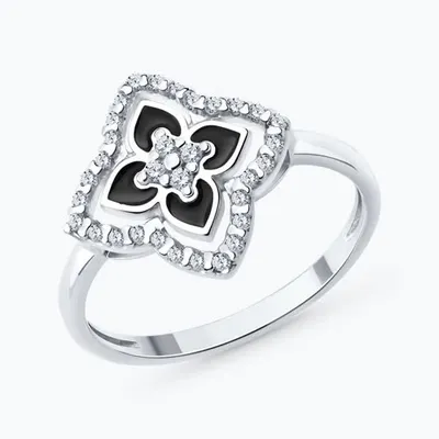 Кольцо из серебра с фианитами и эмалью из серебро