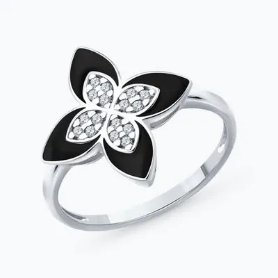 Кольцо из серебра с фианитами и эмалью из серебро