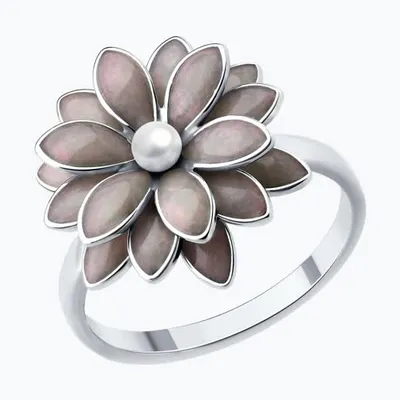 Кольцо из серебра с синтетическим жемчугом и эмалью из серебро