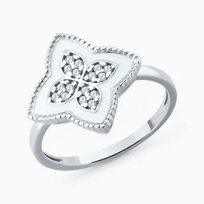 Кольцо из серебра с фианитами и эмалью из серебро