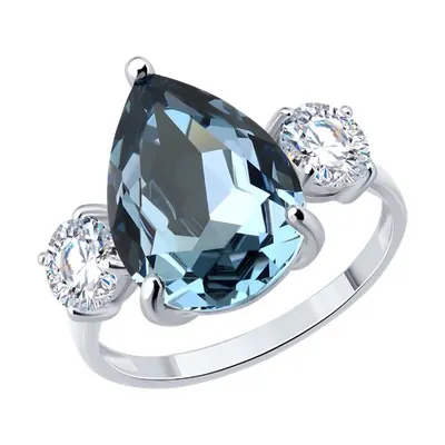 Кольцо из серебра с кристаллом и фианитами из серебро