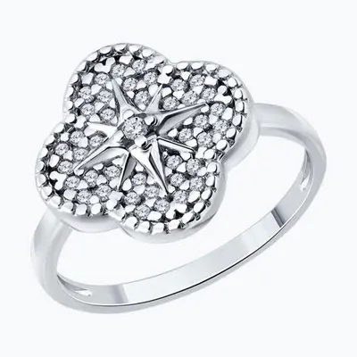 Кольцо из серебра с фианитами из родированное серебро