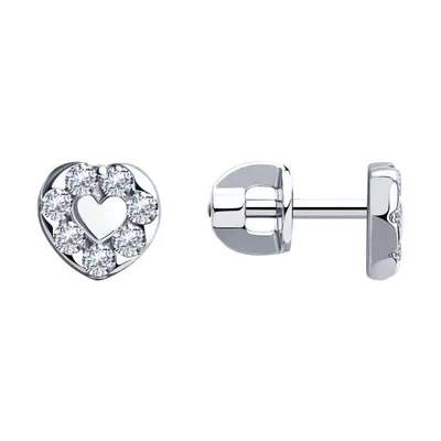 Серьги-пусеты из серебра с фианитами из родированное серебро