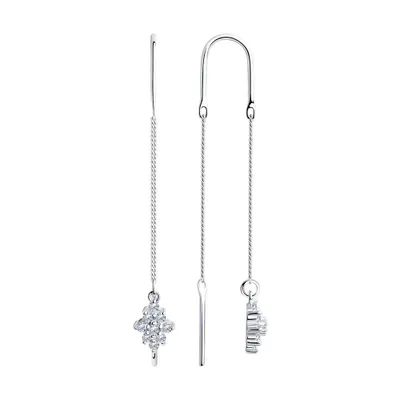 Серьги-цепочки из серебра с фианитами из серебро