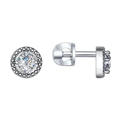 Серьги-пусеты из серебра с фианитами из серебро