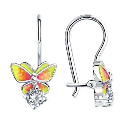 Яркие детские серьги с эмалью и фианитами из серебро