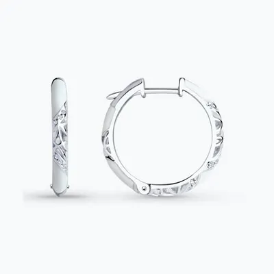 Серьги-кольца с белой эмалью из серебро