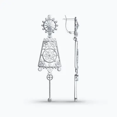 Серьги длинные из серебра с фианитами из серебро