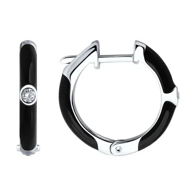 Серьги из серебра с эмалью с фианитами из серебро