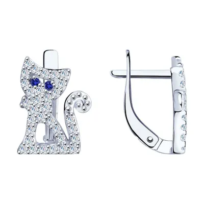 Серьги из серебра с синими фианитами из серебро