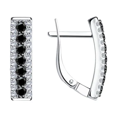 Серьги из серебра с чёрными фианитами из серебро