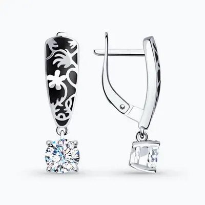 Серьги из серебра с эмалью с фианитами из серебро