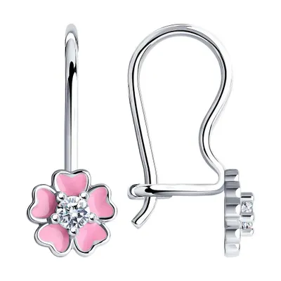 Серьги из серебра с эмалью с фианитами из серебро