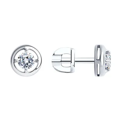 Серьги-пусеты из серебра с фианитами из серебро