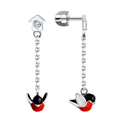 Серьги длинные из серебра с эмалью и фианитами из серебро