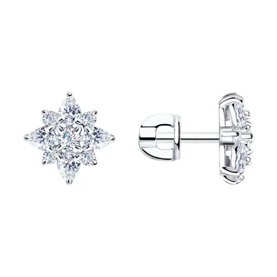 Серьги-пусеты из серебра с фианитами из серебро