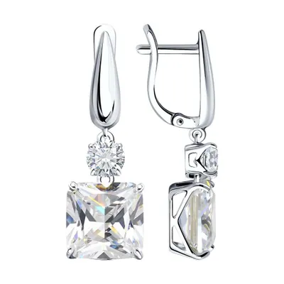 Серьги длинные из серебра с фианитами из серебро