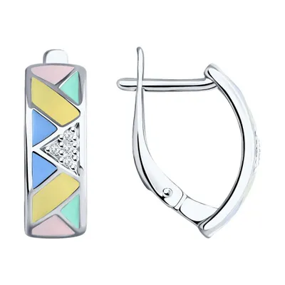 Серьги из серебра с эмалью и фианитами из серебро