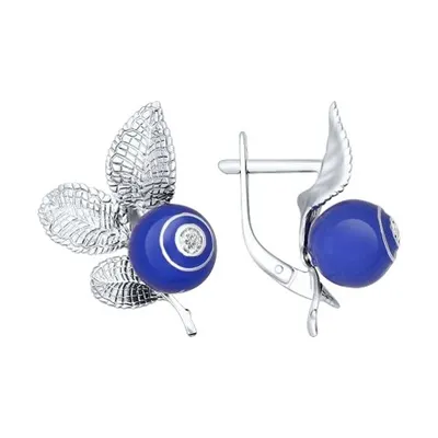 Серьги из серебра с эмалью с фианитами из серебро