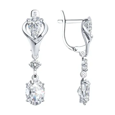 Серьги длинные из серебра с фианитами из серебро