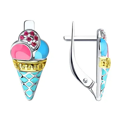 Серьги из золочёного серебра с эмалью и фианитами из серебро