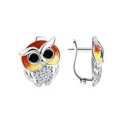 Серьги из серебра с эмалью и фианитами из серебро