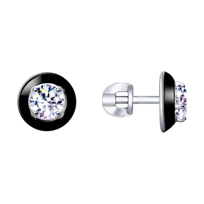 Серьги из серебра с эмалью и фианитами из серебро