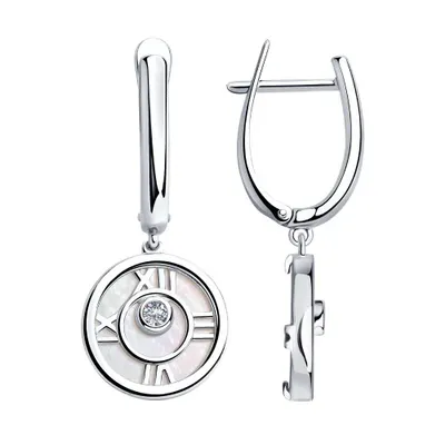 Серьги из серебра с перламутром и фианитами из серебро